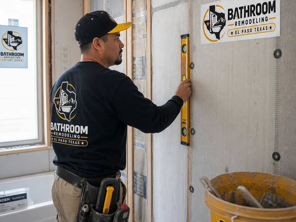 Contractor reviewing a room-by-room remodeling checklist with paint swatches, flooring samples, and a scope sheet